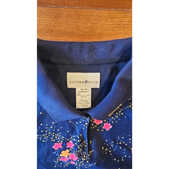 Cutter & Buck Pebble Beach Polo Floral Cotton Womens Button Golf Top, Sz M - Picture 10 of 11